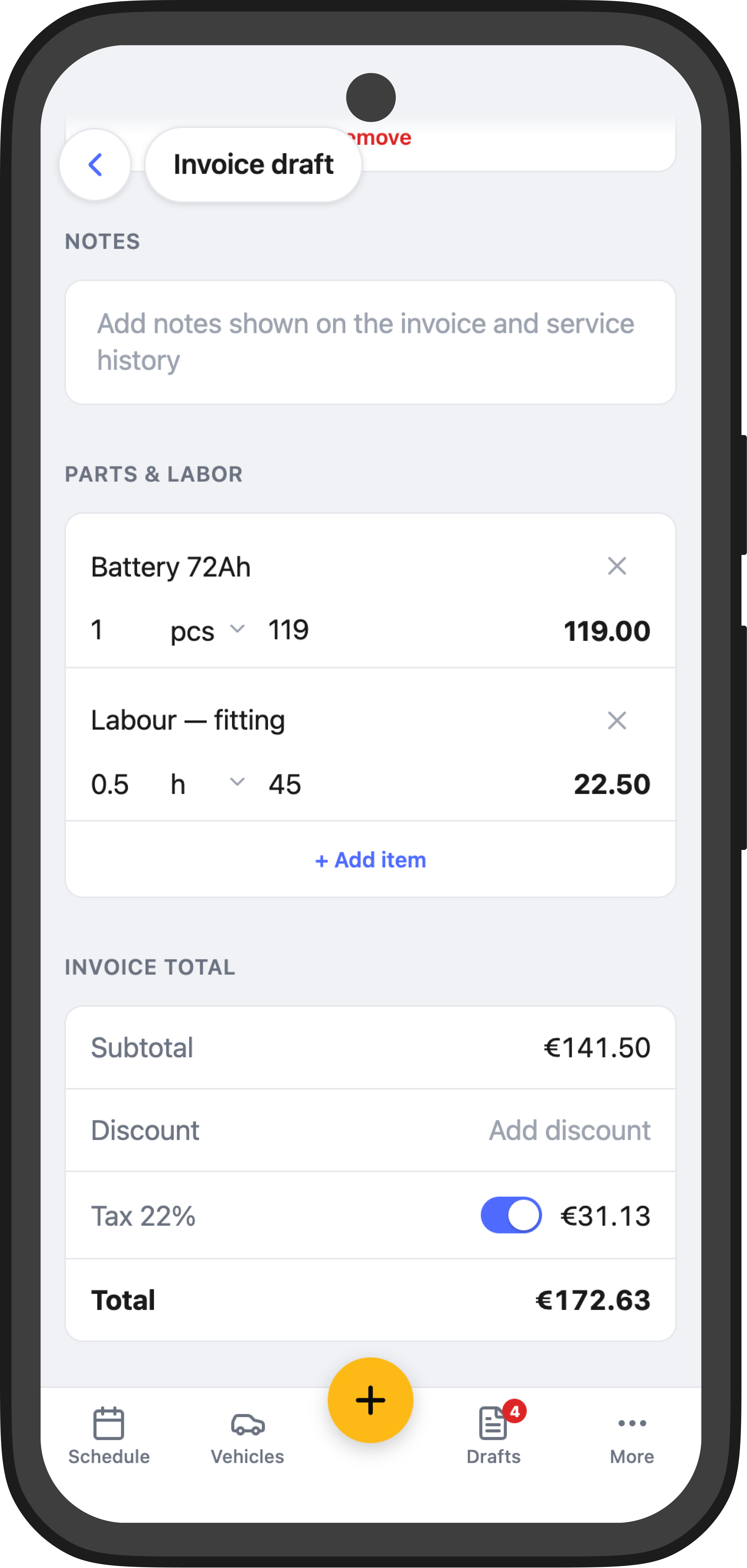 Invoice draft view