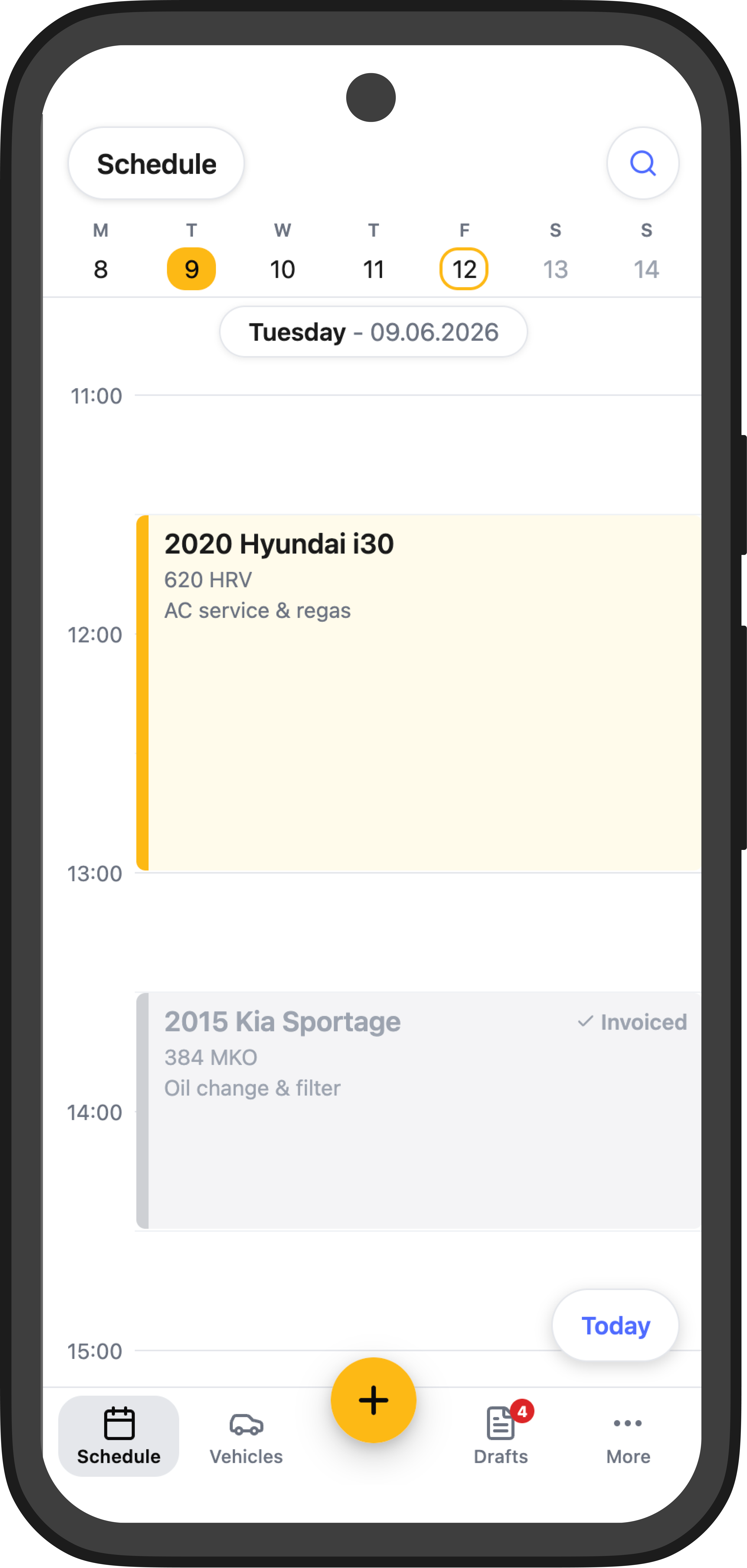 Today's schedule view in the app