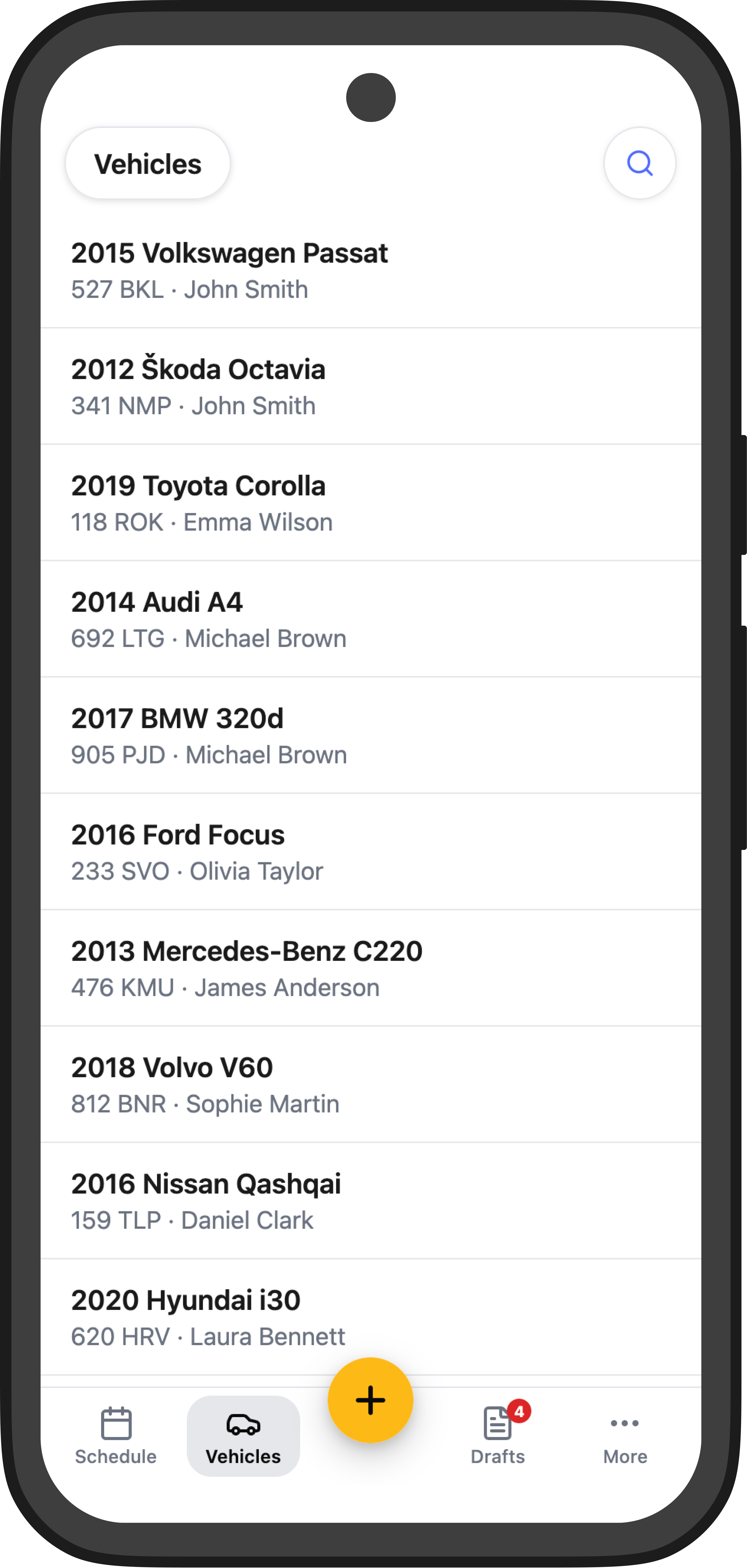 Vehicles list view